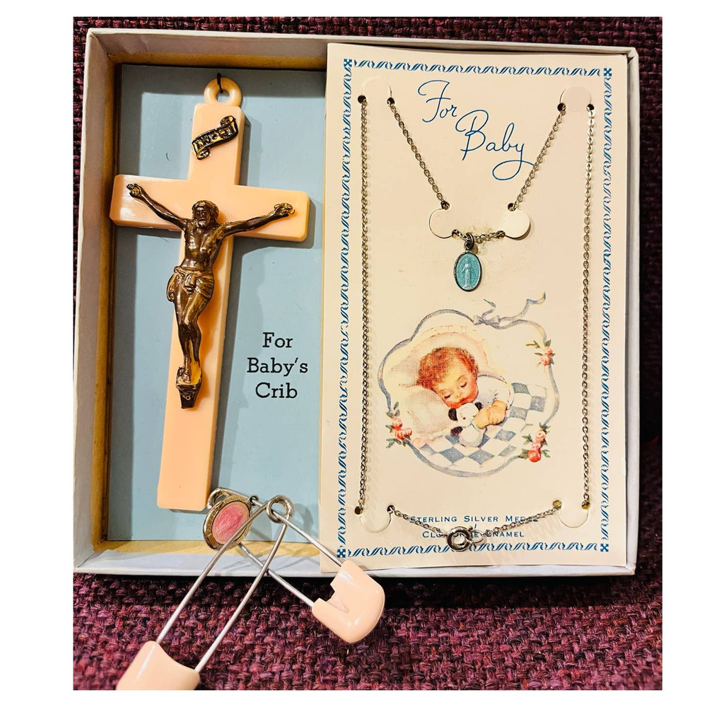 Vintage Sterling Silver Metal Necklace and Cross for Crib